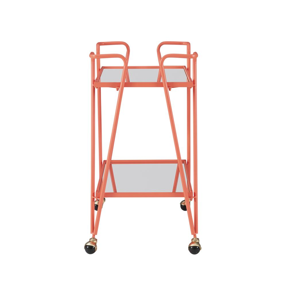 Coral Mid-Century Bar Cart by Start2Finish, stylish furniture with a sleek design, featuring multiple shelves and a modern look.