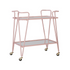 Pink mid-century bar cart with metal frame and two shelves, stylish furniture piece by Start2Finish.