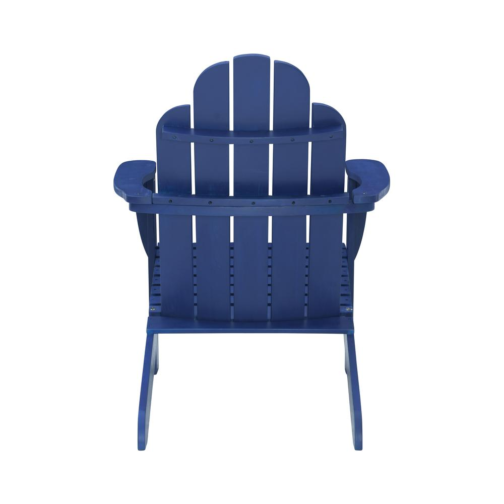 Blue Adirondack chair from Start2Finish, showcasing a wooden outdoor furniture piece with wide armrests and a sloped back.