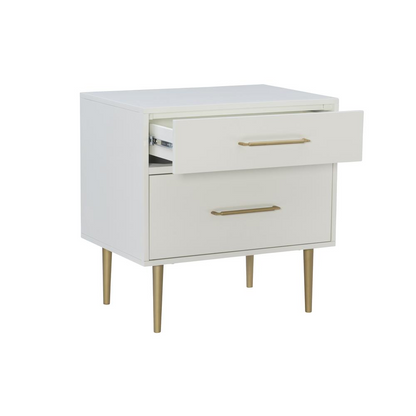 Start2Finish Gloria two-drawer nightstand with wood finish, featuring sleek handles and a sturdy design for bedroom storage.