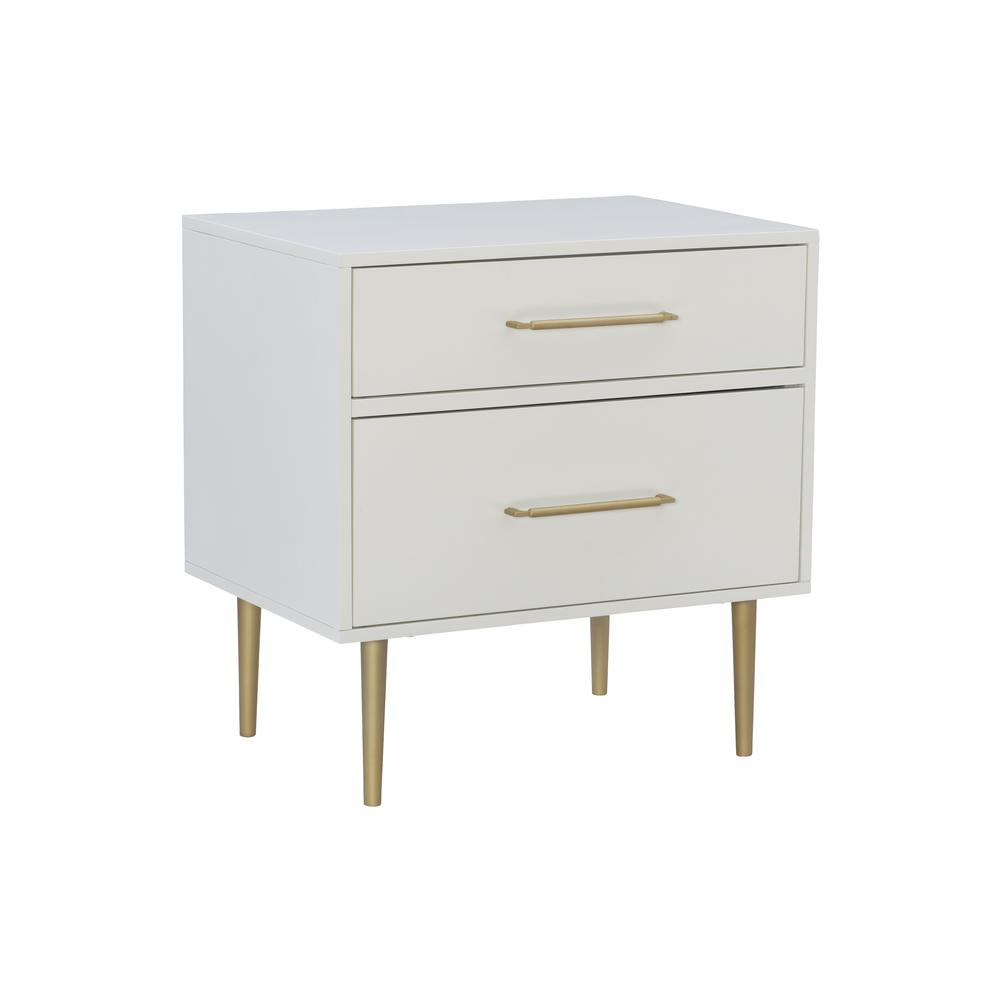 Start2Finish Gloria two-drawer nightstand with wood finish and modern design, featuring sleek handles and a sturdy build.