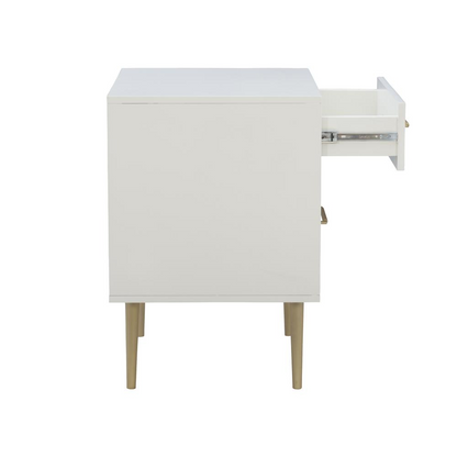 Start2Finish Gloria two-drawer nightstand with wood finish, featuring sleek handles and a modern design for bedroom storage.
