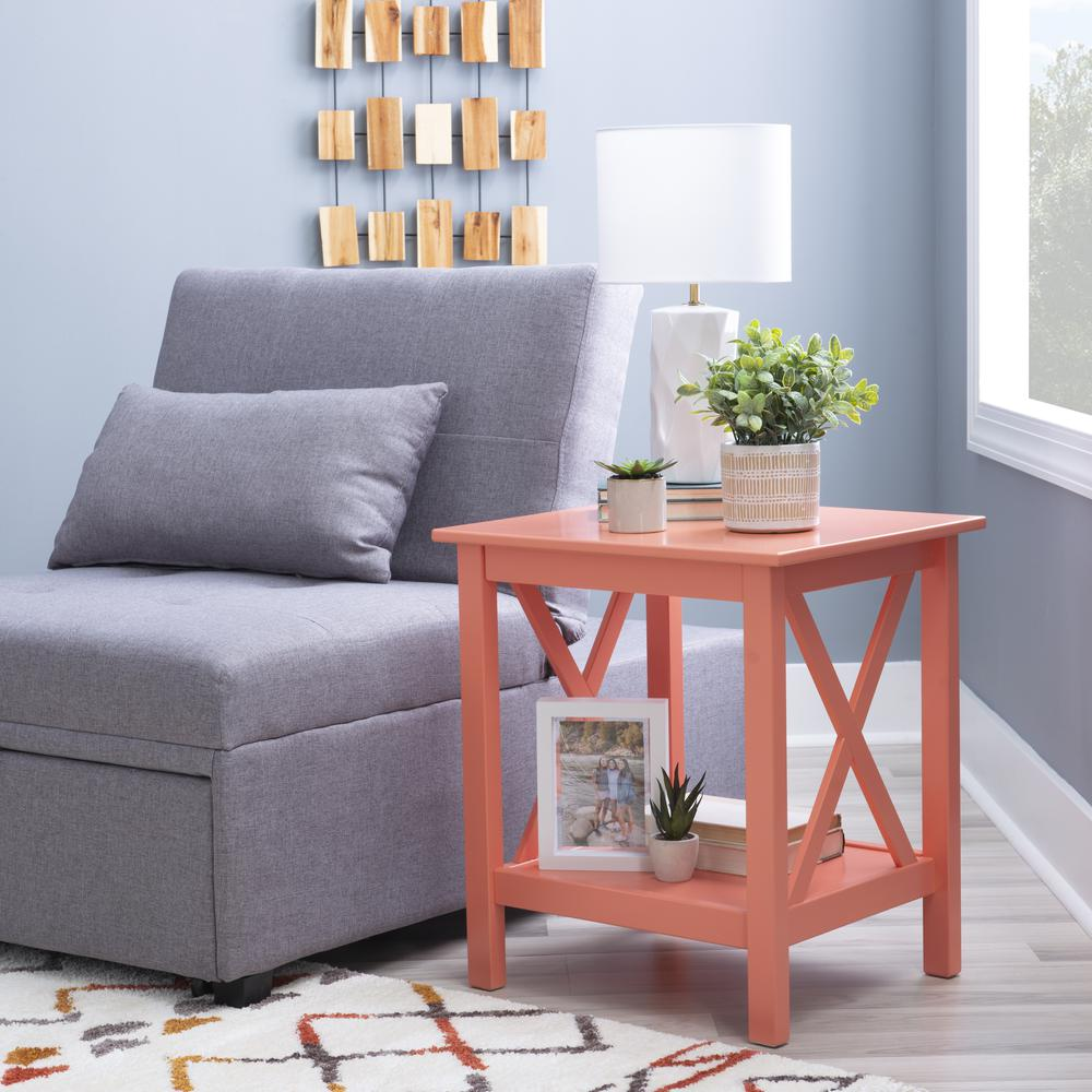 Start2Finish Davis Coral End Table showing a modern furniture piece with a smooth surface and sturdy base.