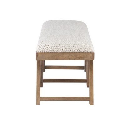 Start2Finish brown upholstered bench, furniture piece with cushioned seat and wooden legs, ideal for living room or entryway decor.