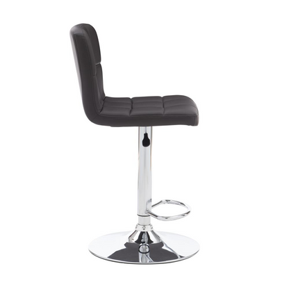 Start2Finish Clayton Barstool in chocolate with a cushioned seat and wooden legs, shown from a side angle.