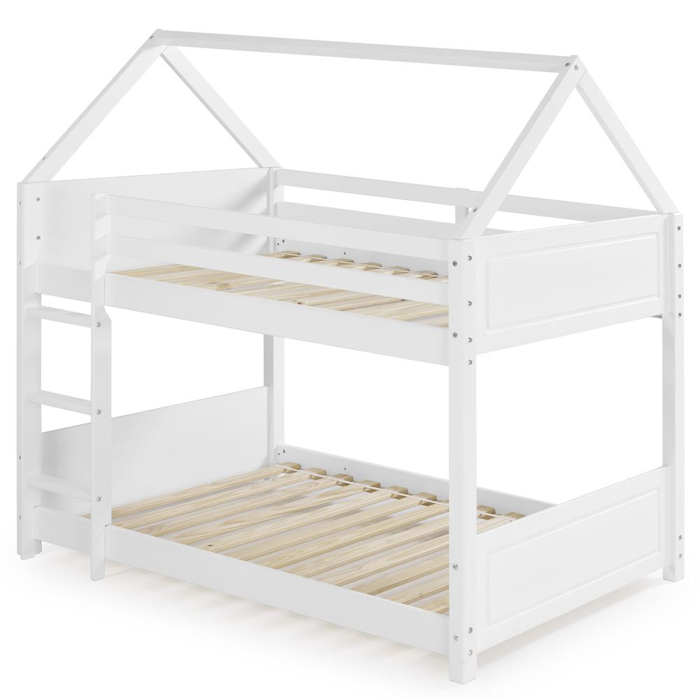 White Maison twin bunk bed by Start2Finish, featuring a sturdy wooden frame and ladder for space-saving bedroom furniture.