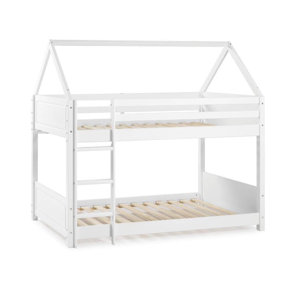 White Maison Twin Bunkbed by Start2Finish, showing sturdy wooden frame with two stacked beds and safety rails in a bedroom setting.