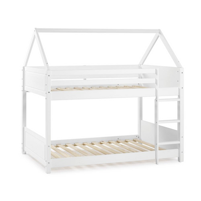 White Maison Twin Bunkbed by Start2Finish, showcasing sturdy wooden frame with ladder and safety rails in a modern furniture setting.