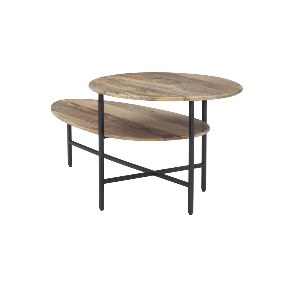 Start2Finish Tavin Two Tiered Coffee Table in natural wood and black finish, showcasing its modern layered design.