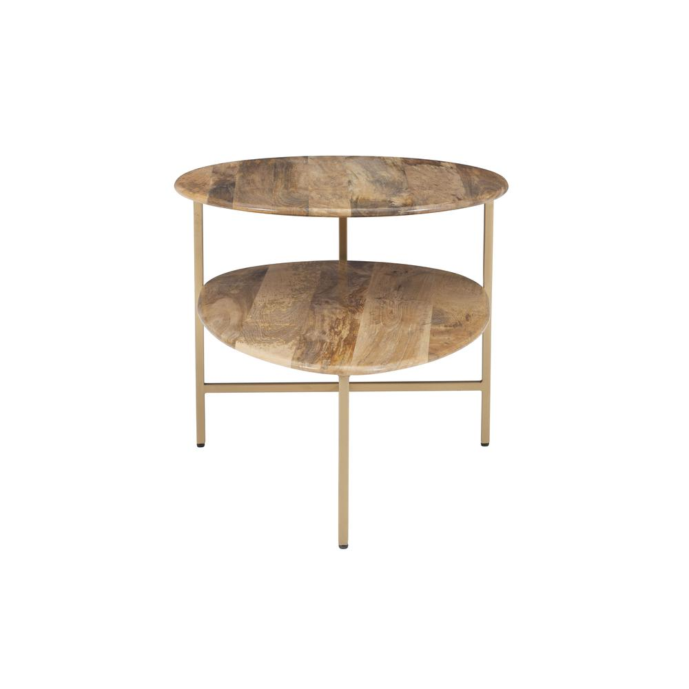 Start2Finish Tavin Two Tiered Coffee Table in natural wood with gold accents, showcasing a modern furniture design with multiple levels.