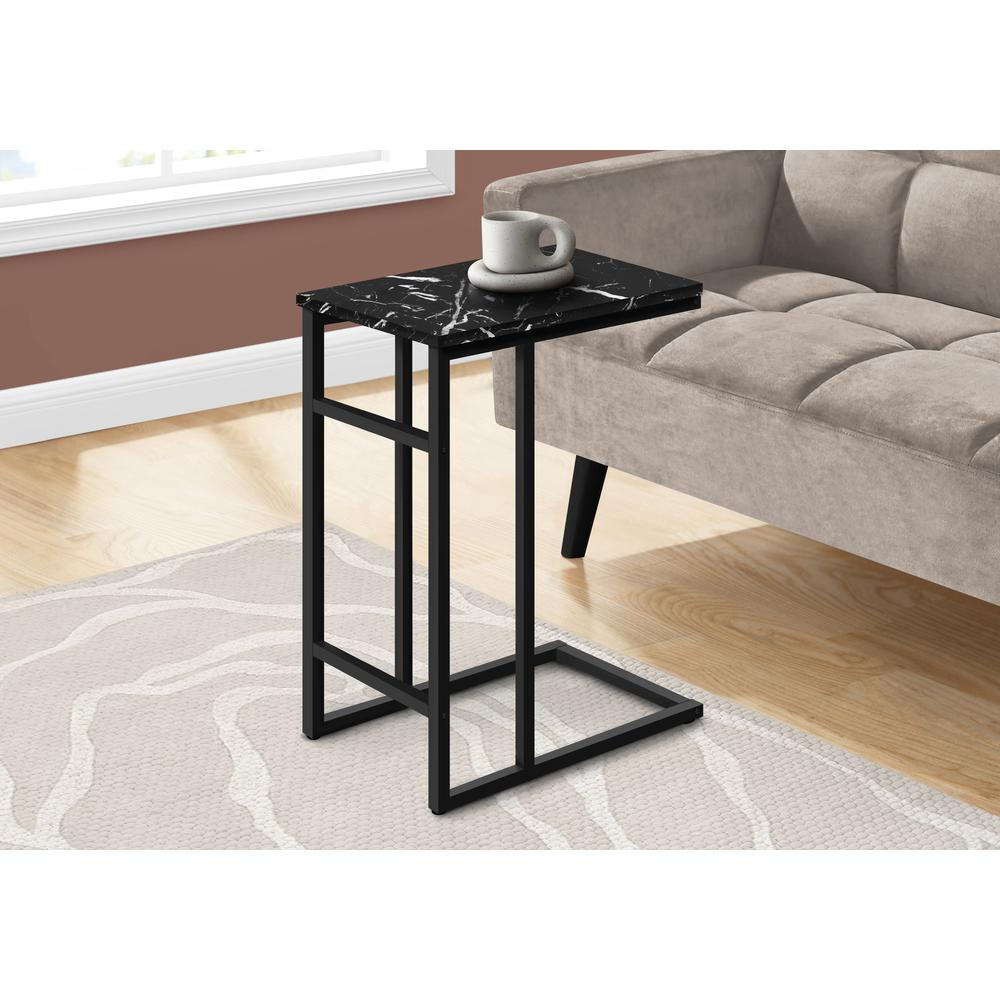 Black marble C-shaped accent table by Start2Finish, ideal as a side or snack table for living rooms and bedrooms.