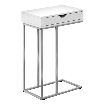 Start2Finish C-shaped accent table with drawer, end table for living room or bedroom, featuring storage and snack surface.
