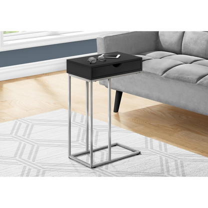 Start2Finish C-shaped accent table with storage drawer, end table suitable for living room or bedroom use, in a modern furniture style.