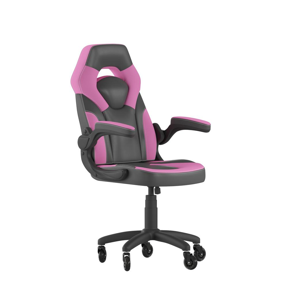 Pink and black X10 Gaming Racing Office Chair by Start2Finish, featuring LeatherSoft upholstery, adjustable armrests, and ergonomic design.