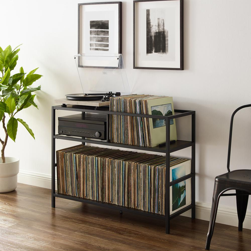Start2Finish Provo record player stand with built-in vinyl storage, modern furniture piece for audio equipment and record organization.