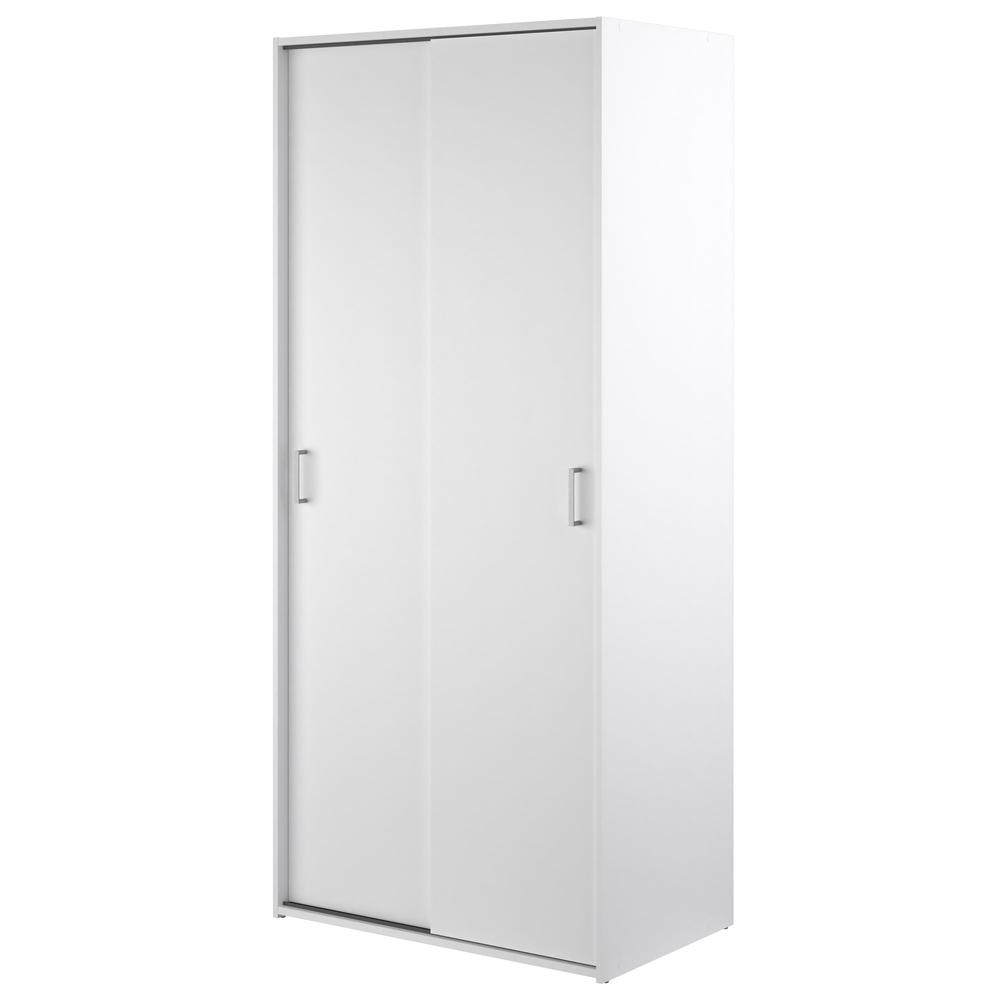 White space wardrobe with two sliding doors, modern furniture piece by Start2Finish, ideal for bedroom storage.