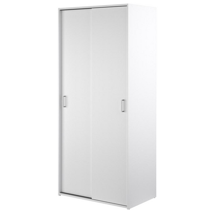 White space wardrobe with two sliding doors, modern furniture piece by Start2Finish, ideal for bedroom storage.
