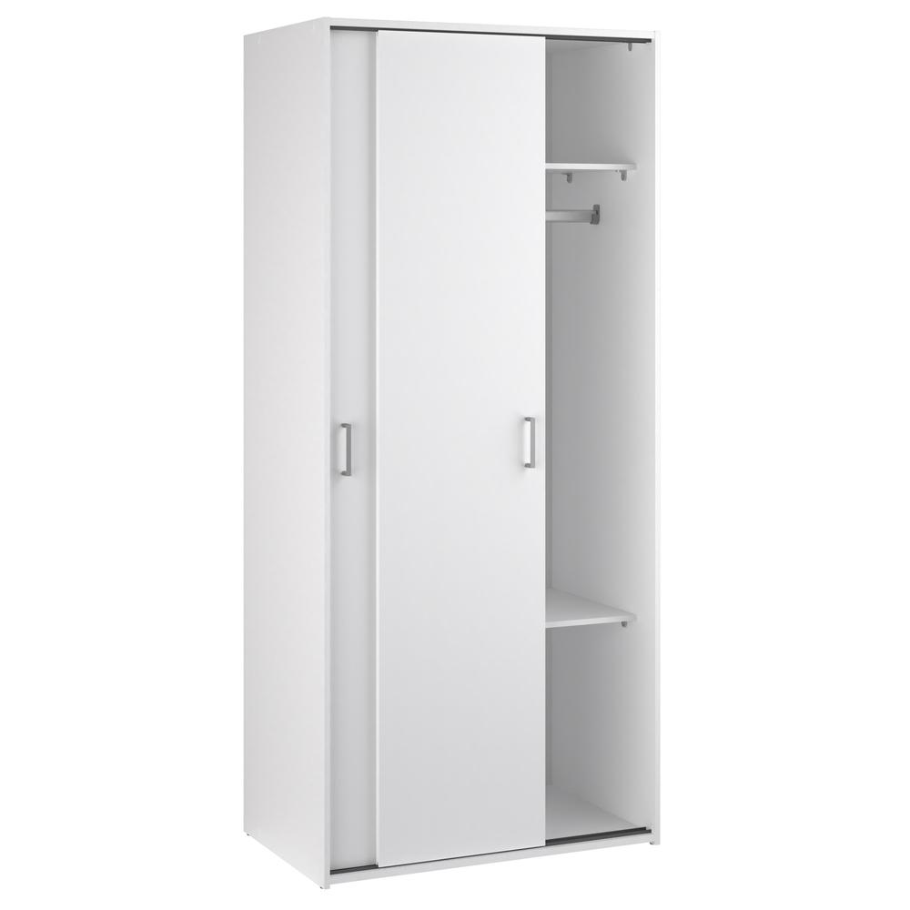 White space wardrobe with two sliding doors, modern furniture piece from Start2Finish, showcasing sleek design and storage space.