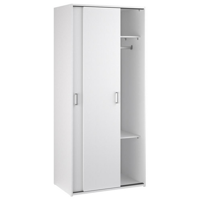 White space wardrobe with two sliding doors, modern furniture piece from Start2Finish, showcasing sleek design and storage space.