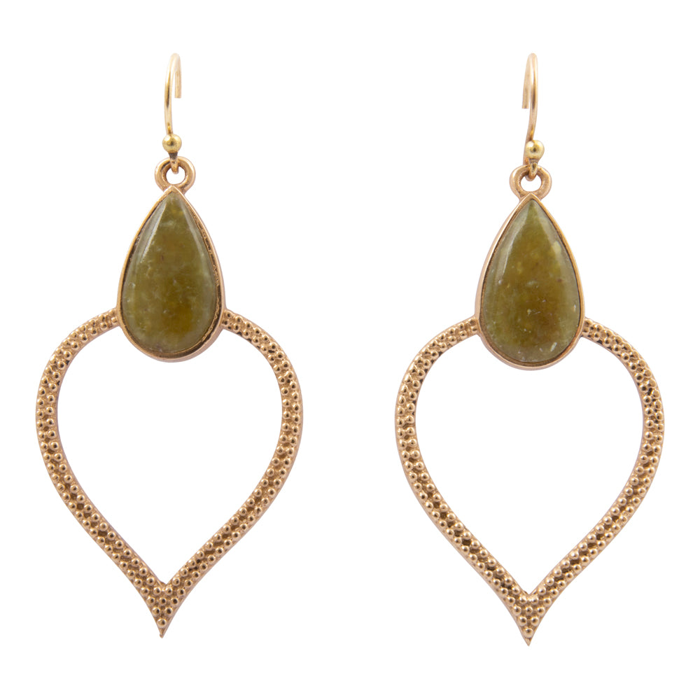 Green jasper Bedouin golden drop earrings featuring intricate design and gold accents, stylish jewelry for elegant occasions.