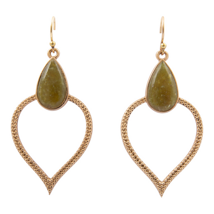 Green jasper Bedouin golden drop earrings featuring intricate design and gold accents, stylish jewelry for elegant occasions.