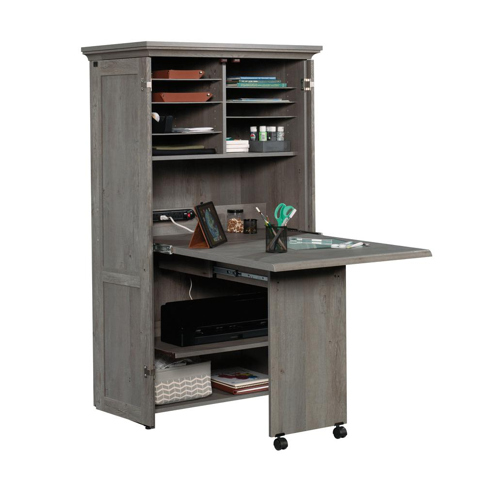 Start2Finish miscellaneous storage craft and hobby organizer in Mystic Oak finish with multiple compartments for organization.
