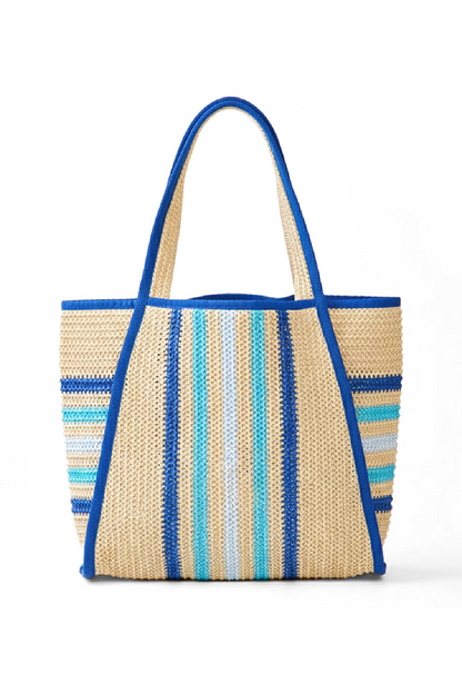 Striped straw tote bag by Start2Finish with durable handles, perfect for casual accessories and summer outings.
