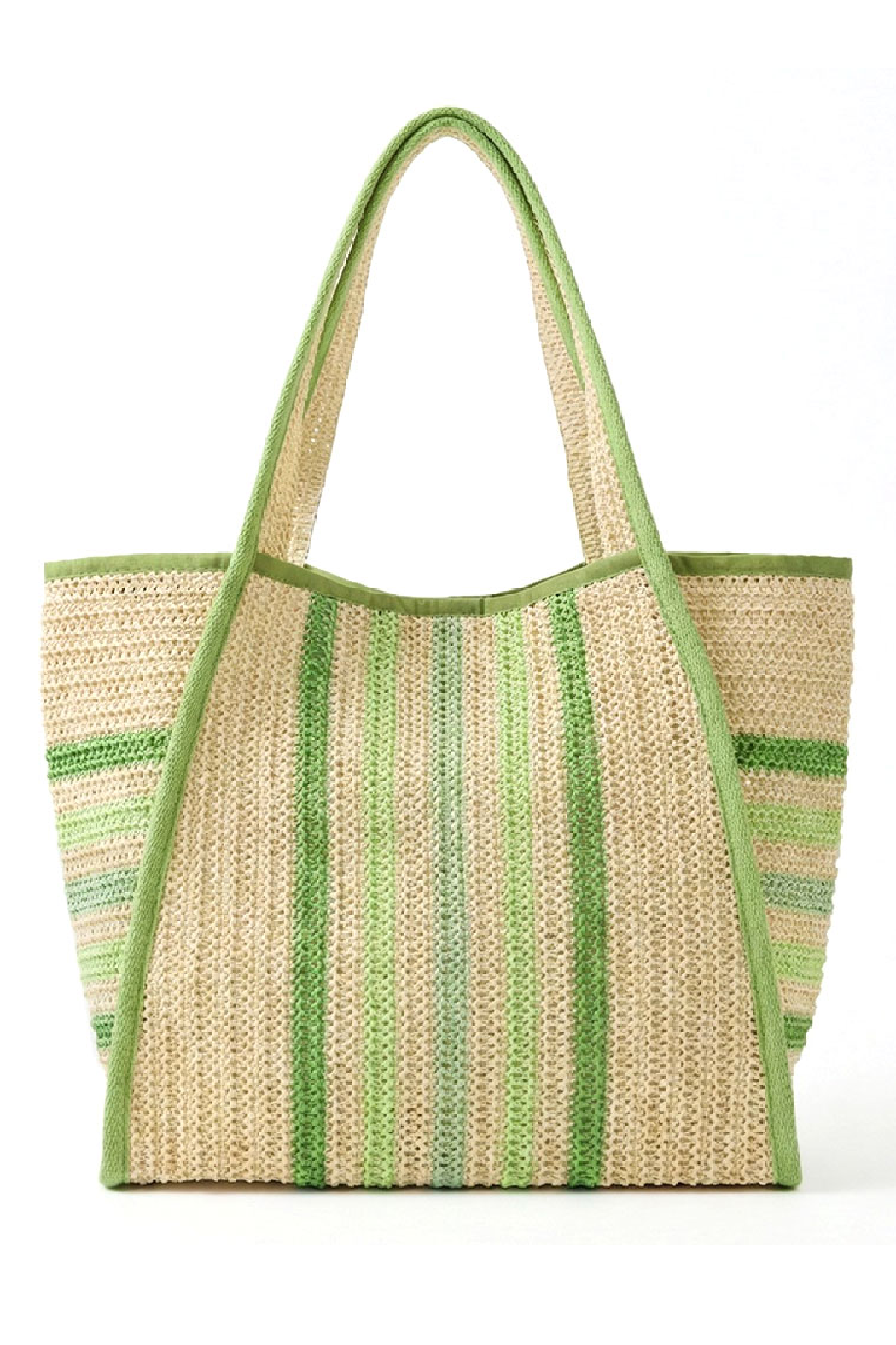 Start2Finish striped straw tote bag with woven handles, featuring blue, white, and natural straw stripes for casual accessories.