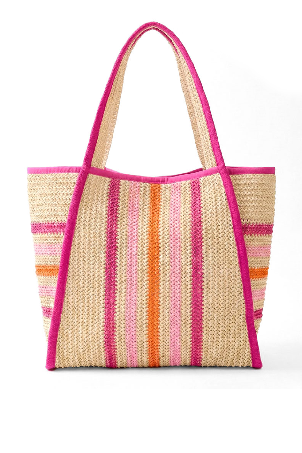 Start2Finish striped straw tote bag with woven handles, perfect for accessories and casual outings.