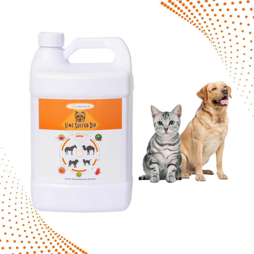 Start2Finish Lime Sulfur Dip for pets, a concentrated sulfur solution for itchy skin, mange, ringworm, and dermatitis in dogs, cats, and horses.