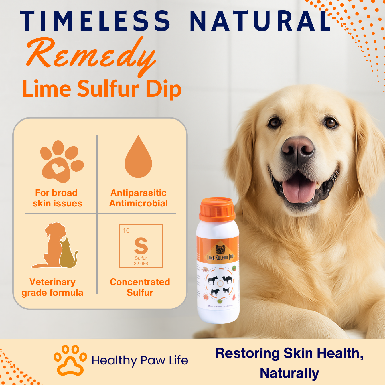 Start2Finish Lime Sulfur Dip for pets, concentrated sulfur solution for itchy skin, mange, ringworm, dermatitis in dogs, cats, horses