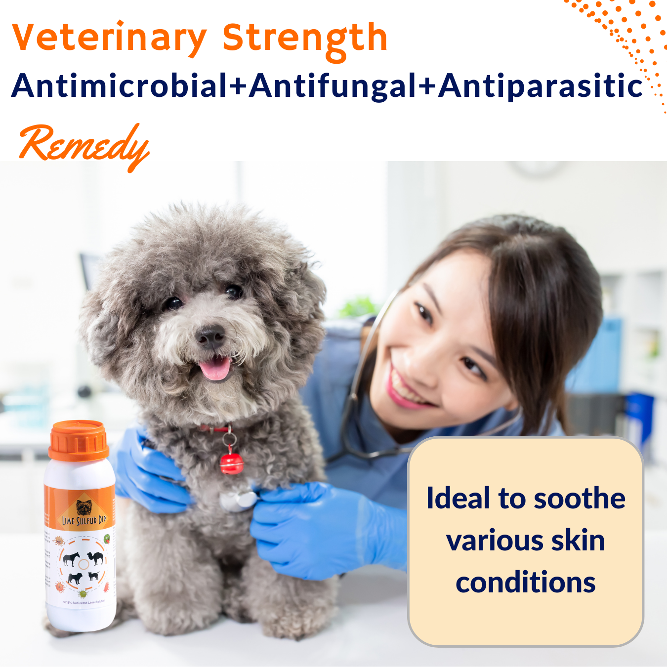 Start2Finish Lime Sulfur Dip for pets, showing a bottle of concentrated sulfur solution used for skin conditions in dogs, cats, and horses.