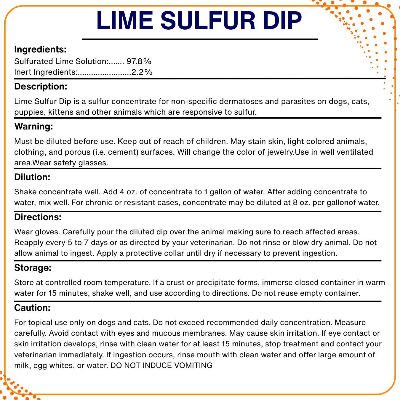 Start2Finish Lime Sulfur Dip for pets, concentrated sulfur solution for skin issues in dogs, cats, horses, and livestock.