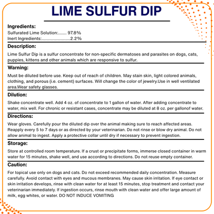 Start2Finish Lime Sulfur Dip for pets, concentrated sulfur solution for skin issues in dogs, cats, horses, and livestock.