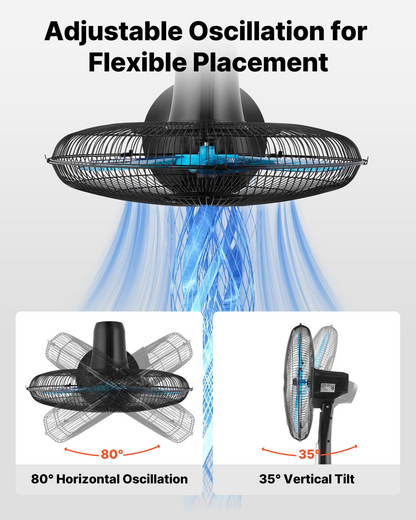 Start2Finish VEVOR 18-inch pedestal fan with remote, 9 speeds, oscillating, adjustable height, black quiet DC motor, 5-blade design