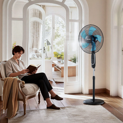 Start2Finish VEVOR 18-inch pedestal fan with remote, 9 speeds, oscillating, adjustable height, black quiet DC motor, 5-blade design