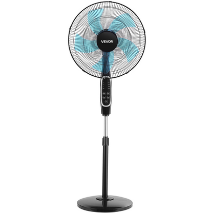 Start2Finish VEVOR 18-inch pedestal fan with remote, 9 speeds, oscillation, adjustable height, quiet DC motor, black standing fan.