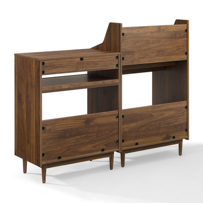 Start2Finish Liam 2-piece record player stand and vinyl storage set, featuring a modern furniture design with shelves and compartments.