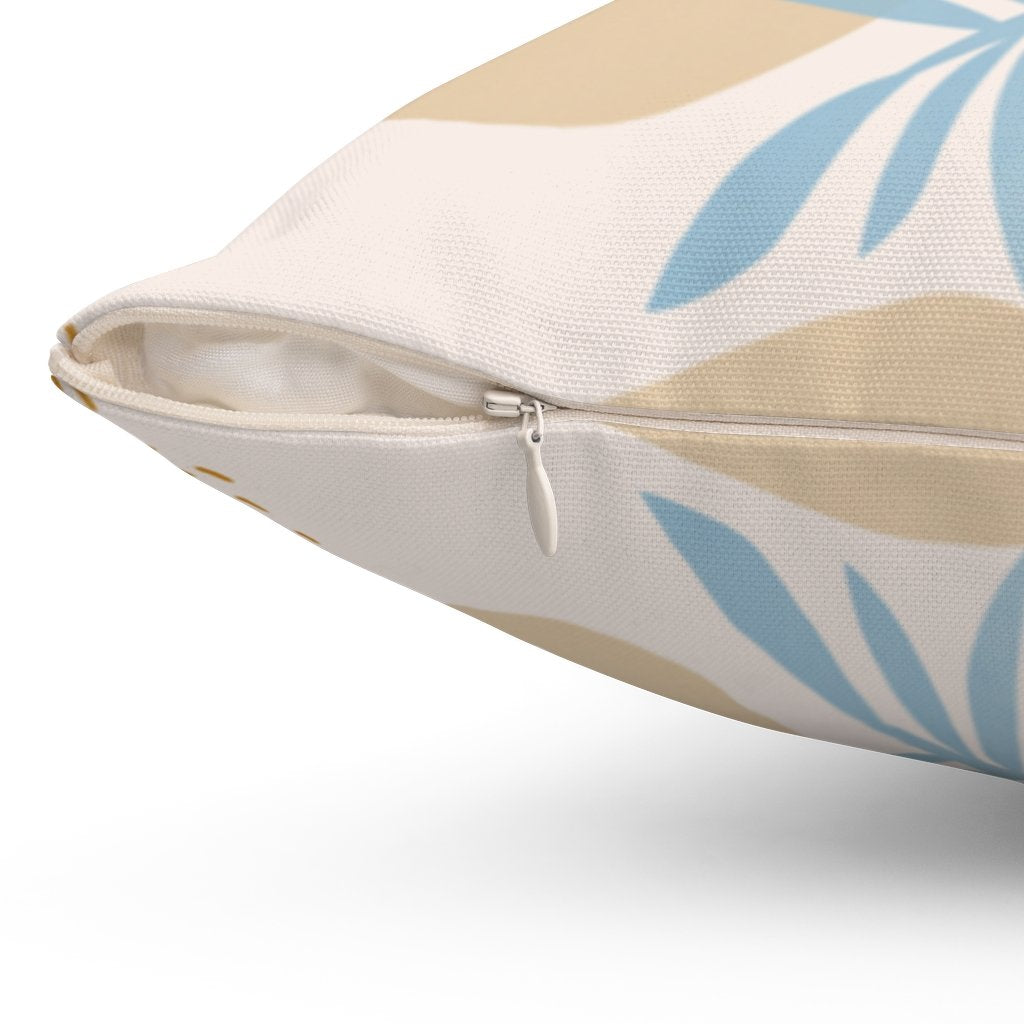 Yellow Pandora blue leaf cushion for home decor, available in 4 sizes, featuring a vibrant leaf pattern for accent decoration.