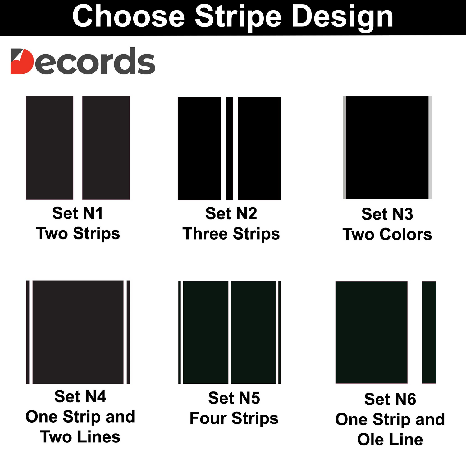 Start2Finish automotive racing stripes vinyl decals set for cars, featuring bold vehicle graphic stripes.