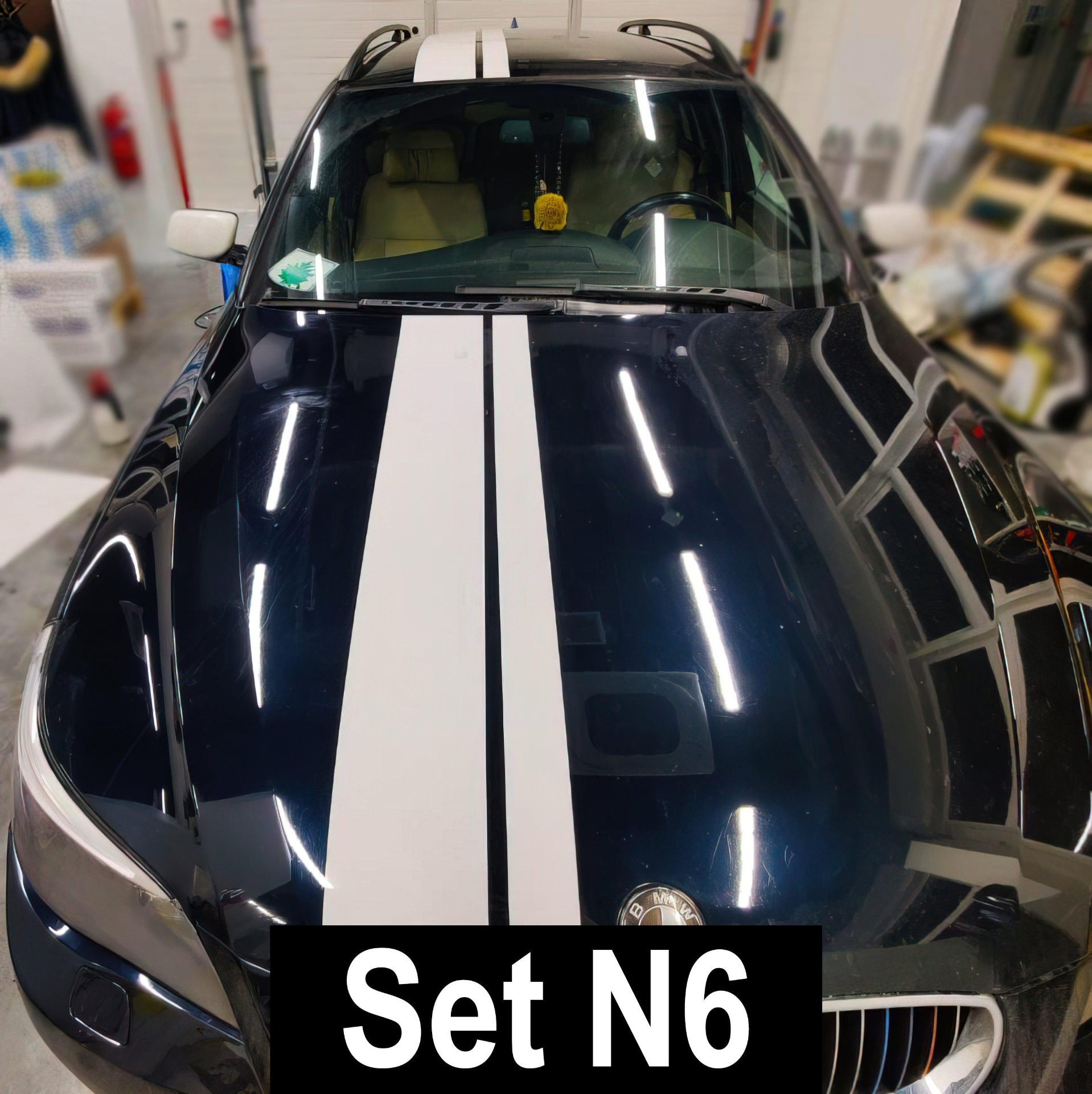Start2Finish racing stripes car vinyl decals set with bold automotive racing stripe graphics on a vehicle.