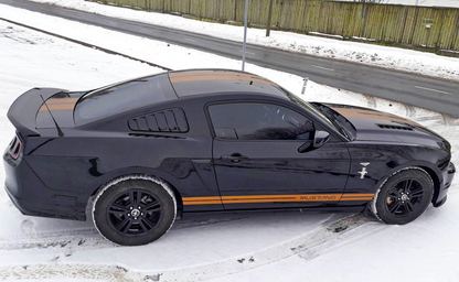 Start2Finish racing stripes car vinyl decals set with bold black and white automotive graphic stripes on a vehicle surface.