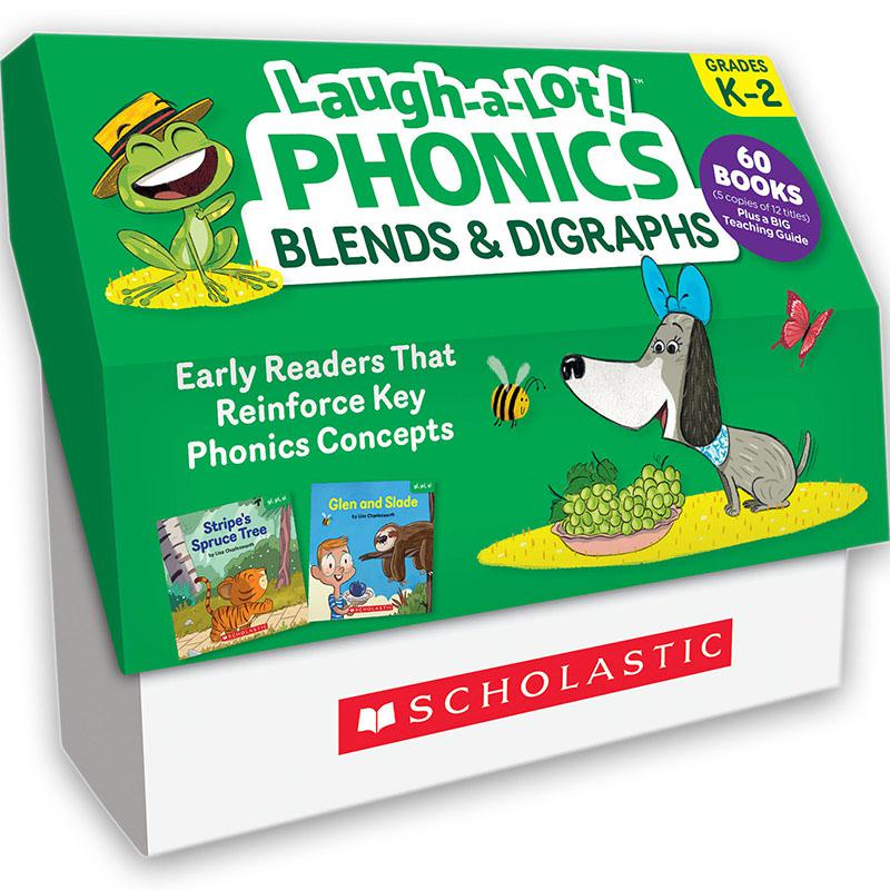 Start2Finish Laugh-A-Lot Phonics classroom book set with colorful pages on blends and digraphs for early reading skills.