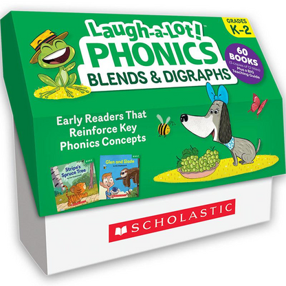 Start2Finish Laugh-A-Lot Phonics classroom book set with colorful pages on blends and digraphs for early reading skills.