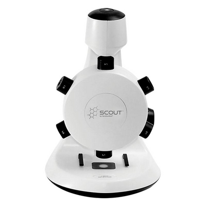 Start2Finish Scout Digital Microscope with six magnification lenses, ideal for STEM educational use and detailed viewing.