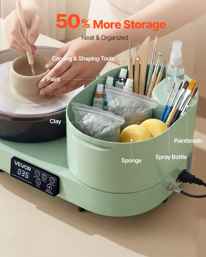 Start2Finish VEVOR pottery wheel for adults with 11-inch aluminum turntable, 450W electric table top clay craft tool in green.
