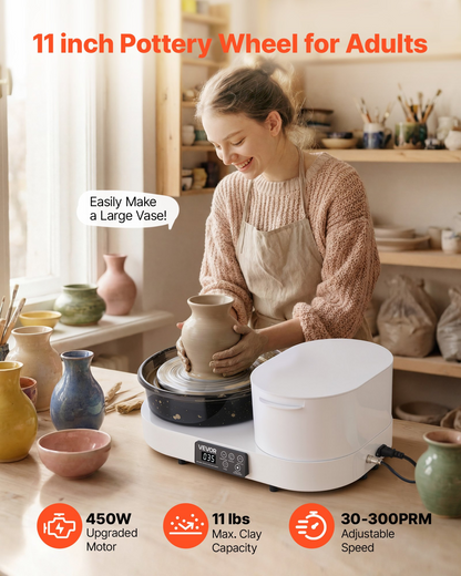 Start2Finish VEVOR pottery wheel for adults with 11-inch aluminum turntable, 450W electric motor, adjustable speed, white tabletop craft tool