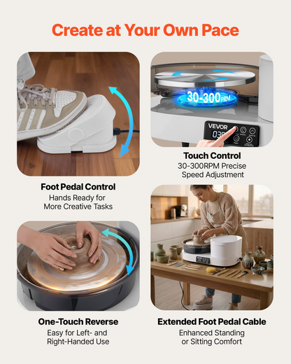 Start2Finish VEVOR pottery wheel with 11-inch aluminum turntable, 450W motor, foot pedal, and adjustable speed for DIY clay art crafting.