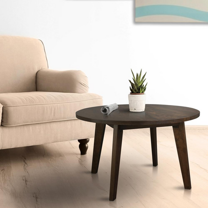 Genuine Cherry 24-inch round coffee table by Start2Finish, made of solid American cherry wood with antique cherry finish.