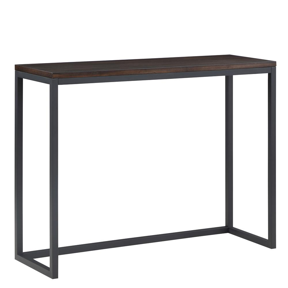 Yukon counter bar with two black stools from Start2Finish, featuring a sleek wooden tabletop and modern seating.